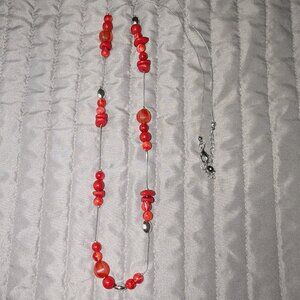 $1 with Bundle ~ Circa 1946 Red Mixed Bead Necklace 5286